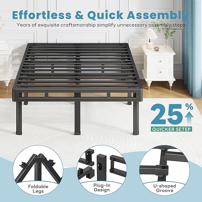 NKZ Box Spring King Size, 14 inch All-in-One Box Spring with 9 Legs for King Bed, 4000lbs Heavy Duty Metal Mattress Foundation with Fabric Cover, Noise Free, Easy Assembly, Black