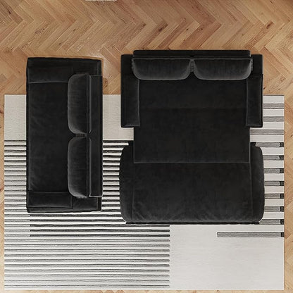 73.2" Sleeper Sofa Bed Queen, 3-in-1 Convertible Couch, Modern Pull Out Couches, Comfy Velvet Futon Sofa, Cloud Loveseat Lounge, Pillow Arm, for Small Spaces, Apartment, Living Room, Black
