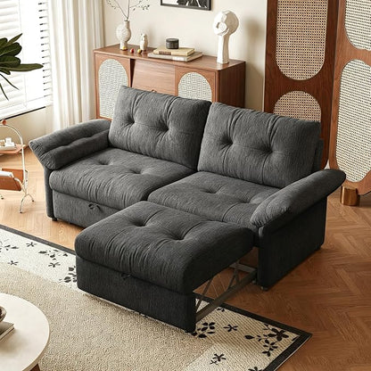 81.5'' Full Sleeper Sofa, Pre-Assembled, Chenille Pull Out Couches Bed, 3-in-1 Convertible Sofa, Adjustable Backrest, Small Loveseat for Small Space, Living Room, Apartment, Chenille Grey