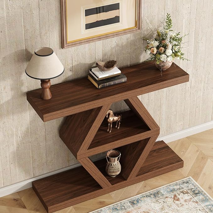 39.4-Inch Farmhouse Console Table for Entryway, Wood Behind Couch Table with Storage Shelves, Rectangular Sofa Table, Narrow Entryway Table for Entrance, Hallway, Foyer, Living Room, Entry Way Table