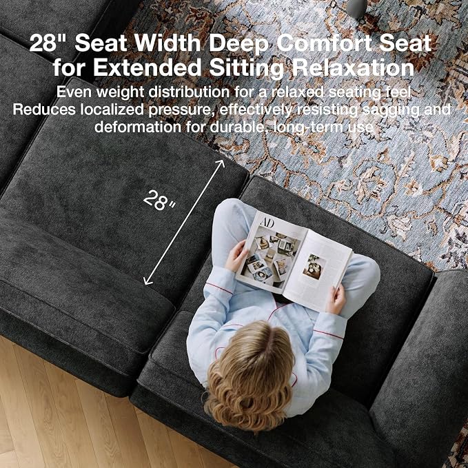 Novilla 108" Modular Sectional Sofa, Modular Sectional Couches for Living Room, Chenille Removable Cover Boneless Couch with Smarts Coil® Support U-Shaped Couch(Dark Grey, 3 Seater + 2 Ottoman)