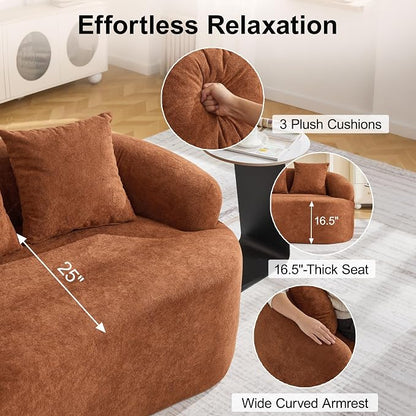 65" Curved Loveseat Sofa, Deep Seat Love Seat Couches with 3 Throw Pillows, Modern 2 Seater Boneless Curved Couch, Compressed Floor Sofa for Living Room Small Spaces, No Assembly, Orange