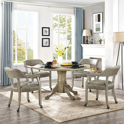 LEEMTORIG Set of 4 Dining Chairs with Casters and Arms, Large Rolling Dining Chairs with Wheels, Accent Poker Table Chairs, Solid Wood Boss Caption's Chairs Office Desk Chairs, Soft Grey SY-1318-UA