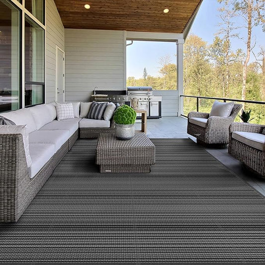 GENIMO Outdoor Rug for Patio Clearance, 5'x8' Reversible Plastic Straw Rugs, Lightweight Waterproof RV Camping Mat for Camper, Balcony, Deck, Backyard, Picnic, BlackGray