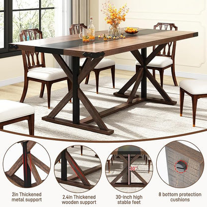 70 INCH Dining Room Table for 4-6 People,Wooden Rectangular Kitchen Table W/Waterproof Thickness Tabletop,Farmhouse Long Dinner Table W/Adjustable Leg for Home Dining Room,Living Room,Office(Brown)