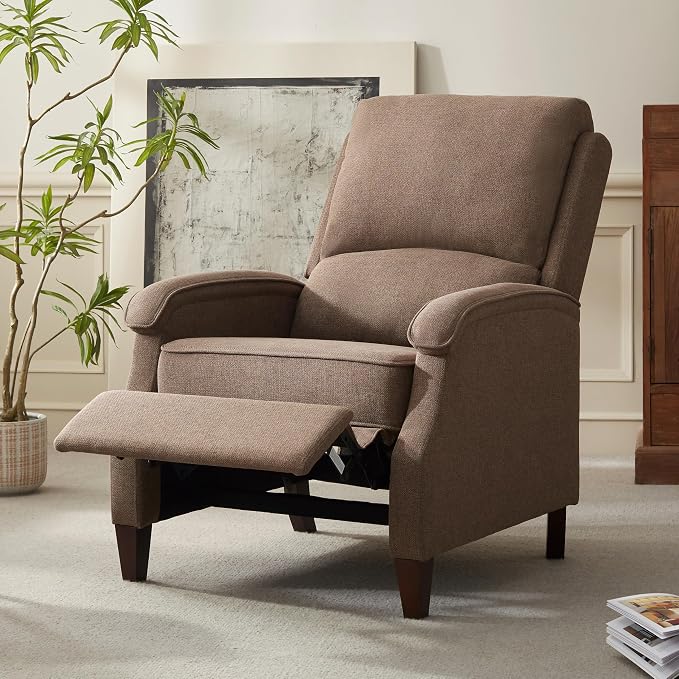 VKNOW Recliner Chair, Fabric Recliner with Soft Armrest, Home Theater Seating with Adjustable Push Back and Lumbar Support, Single Sofa for Adults, Lounge Chair for Living Room, Bedroom（Brown）