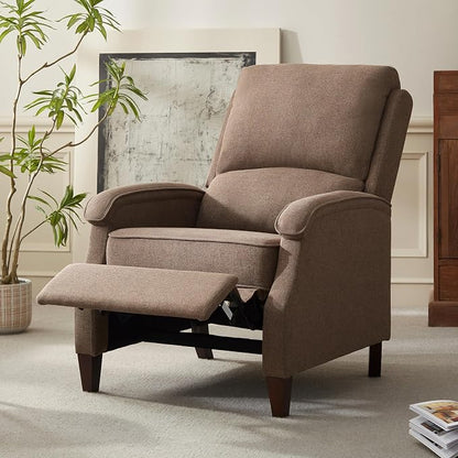VKNOW Recliner Chair, Fabric Recliner with Soft Armrest, Home Theater Seating with Adjustable Push Back and Lumbar Support, Single Sofa for Adults, Lounge Chair for Living Room, Bedroom（Brown）