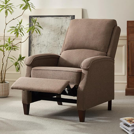 VKNOW Recliner Chair, Fabric Recliner with Soft Armrest, Home Theater Seating with Adjustable Push Back and Lumbar Support, Single Sofa for Adults, Lounge Chair for Living Room, Bedroom（Brown）