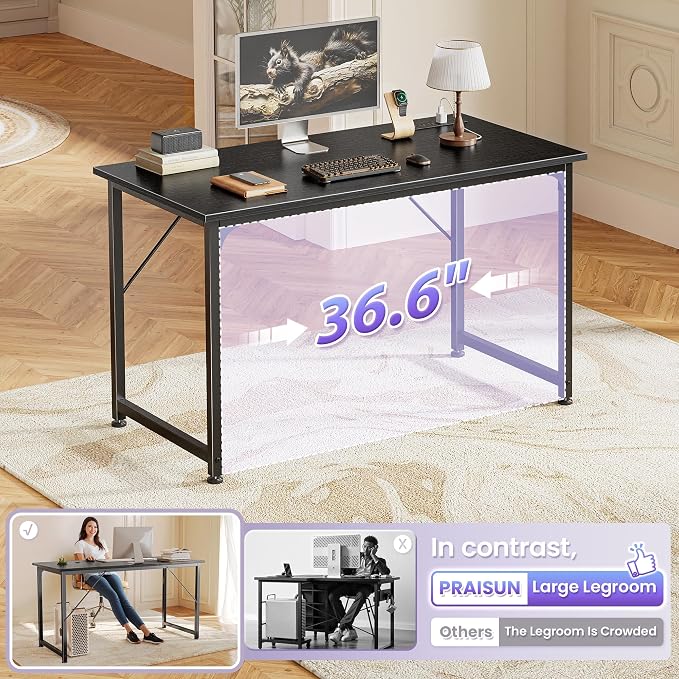 PRAISUN 40 X 20 Inch Computer Desk with Power Outlets and USB-C Port, Gaming Office Desk with Deeper Desktop, Writing Work Desk for Home Office, Study, Bedroom, Work from Home Desk, Metal Frame, Black
