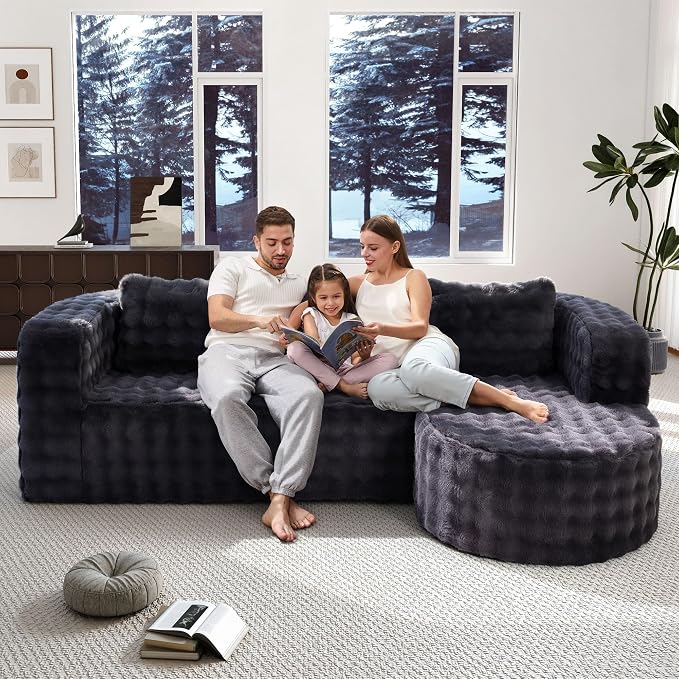 Hobestluk Modular Sectional Sofa Couches L-Shape Couch 3 Seat Modular Sofa Memory Foam Sectional Couches for Living Room, Cloud Couch (Round Ash Grey, 96", Right Hand Facing)