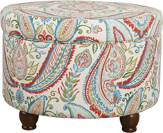 HomePop 24" Large Round Storage Ottoman - Bold Paisley
