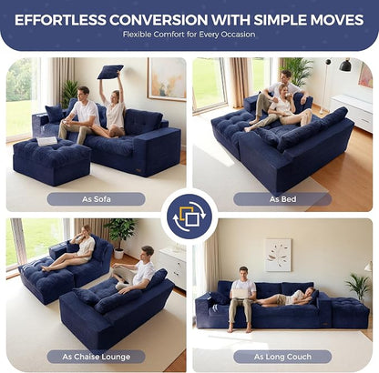 MAXYOYO L Shape Sectional Sofa Couch and Round Chaise Lounge, Modern Cloud Couch with Ottoman, Comfy Sofa with Layered Cushion, Tufted Upholstered Chair for Living Room, No Assembly Required