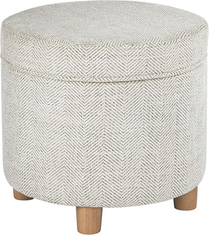 HomePop 19" Round Storage Ottoman - Cream Chevron Woven