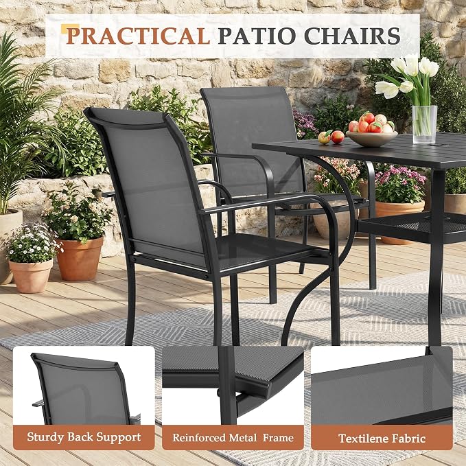 SUNCROWN 5 - Piece Outdoor Dining Set, Patio Furniture Set with 4 x Textilene Dinning Chairs and 1 Steel Slat Metal Bistro Table for Lawn Garden Backyard Deck, Grey