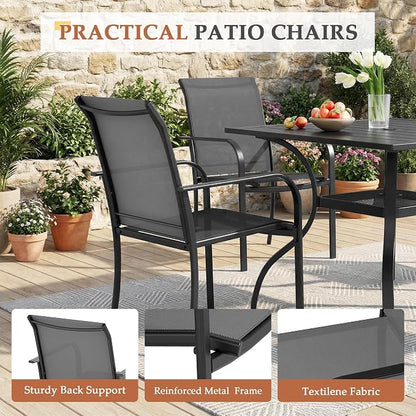 SUNCROWN 5 - Piece Outdoor Dining Set, Patio Furniture Set with 4 x Textilene Dinning Chairs and 1 Steel Slat Metal Bistro Table for Lawn Garden Backyard Deck, Grey