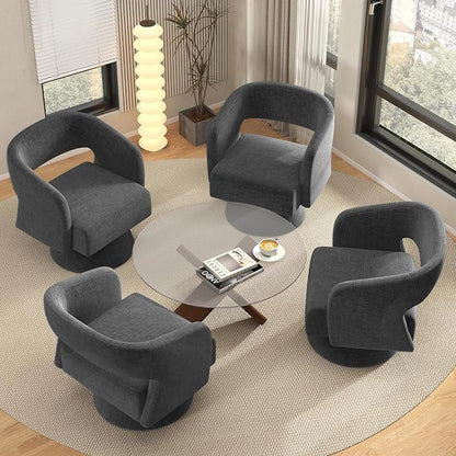 Luxanimarion Swivel Barrel Accent Chair,Oversized Teddy Upholstered Round Swivel Chair,Modern Luxury 360 Degree Living Room Vanity Chair for Bedroom Office,Black Chenille,2PCS