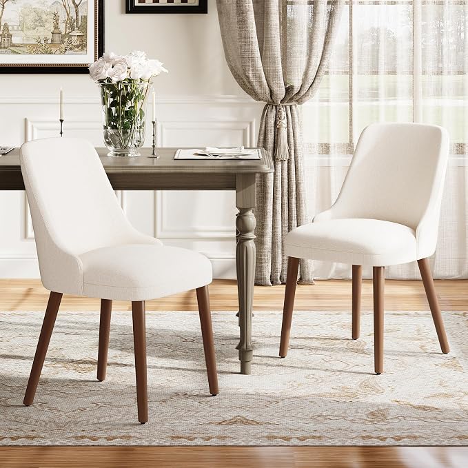 MALOL Dining Room Chair Set of 4, Upholstered Kitchen Chairs with Wood Legs, High-Back Padded Dining Chairs for Dining Room/Restaurant/Cafe, Beige