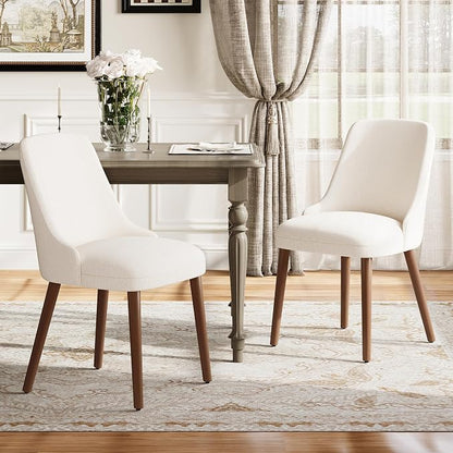 MALOL Dining Room Chair Set of 4, Upholstered Kitchen Chairs with Wood Legs, High-Back Padded Dining Chairs for Dining Room/Restaurant/Cafe, Beige