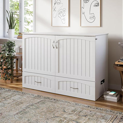 AFI, Southampton Murphy Bed Chest Full with 6" Mattress, Built-in USB Charger & Storage Drawer, White