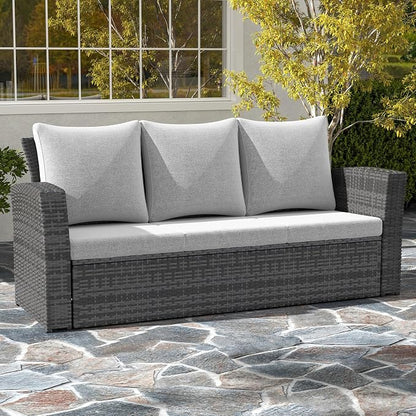 Wisteria Lane All Weather Wicker Patio Couch, 3 Seats Patio Sofa with Thick Cushions, Outdoor Furniture Couch with High Back, Outdoor Patio Sofa for Garden, Backyard, Porch, Grey