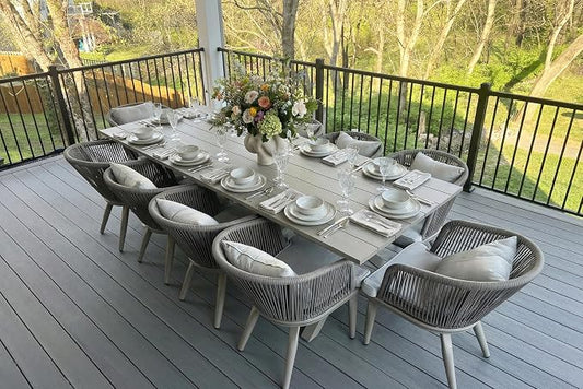PURPLE LEAF 11 Pieces Patio Dining Set Wicker Outdoor Furniture Rectangular Table and Chairs Set for Garden Deck Aluminum Frame Backyard Kitchen Set, Cushions and Pillows Included Champagne