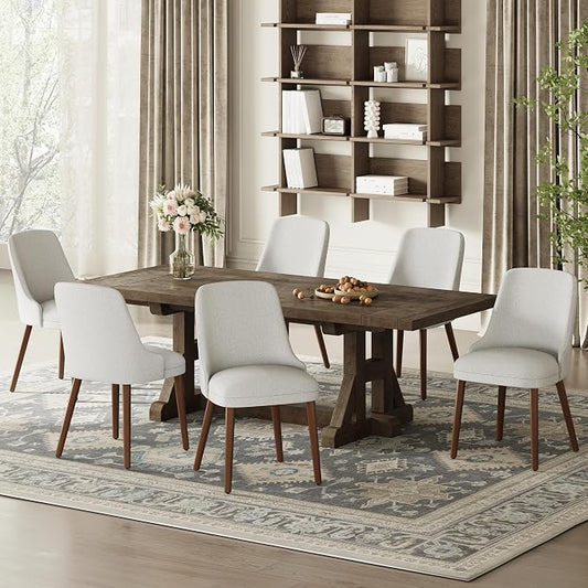 MALOL Dining Chairs Set of 6, Upholstered Dining Room Chair with Wood Legs, High-Back Padded Kitchen Chairs for Dining Room/Restaurant/Cafe, Light Grey