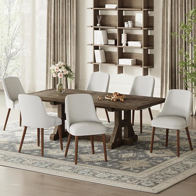 MALOL Dining Chairs Set of 4, Upholstered Dining Room Chair with Wood Legs, High-Back Padded Kitchen Chairs for Dining Room/Restaurant/Cafe, Light Grey