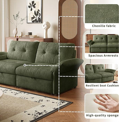 81.5'' Full Sleeper Sofa, Pre-Assembled, Chenille Pull Out Couches Bed, 3-in-1 Convertible Sofa, Adjustable Backrest, Small Loveseat for Small Space, Living Room, Apartment, Chenille Green
