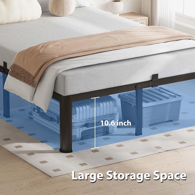 VIPSHOW 12 Inch King Size Bed Frame, 3500Lbs Heavy Duty Metal Platform with Round Corner Legs Mattress Slide Stopper, Steel Slat Support No Box Spring Needed, Noise Free, Non-Slip, Easy Assembly