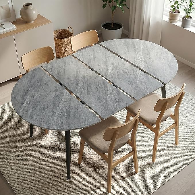Extendable Round Dining Table for 4 6 Wooden Dining Room Table 39" to 70" Modern Kitchen Table for Dining Room Office Expandable Oval Dinner Table with MDF Top and Wood Legs Grey