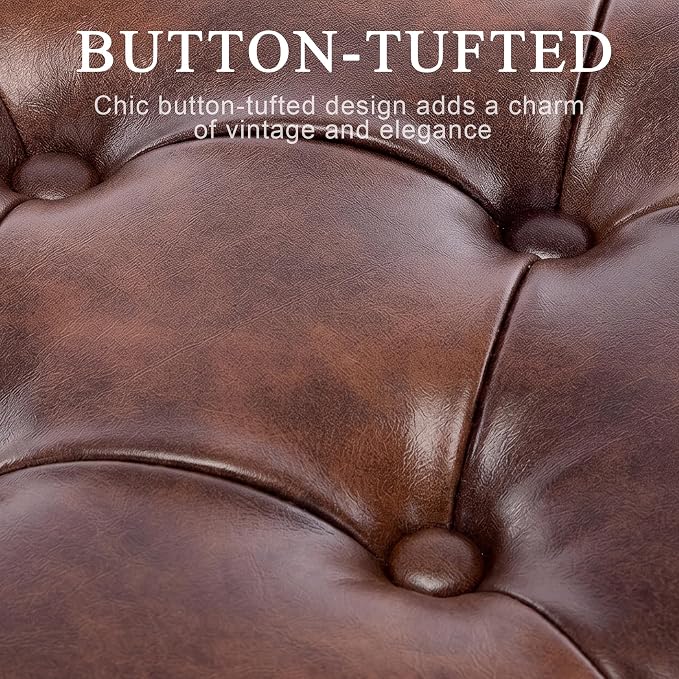 DUHOME Button-Tufted Ottoman Bench, Upholstered Bedroom Benches Footrest Stool Dining Bench Leather Accent Bench for Entryway Dining Room Living Room Bedroom End of Bed, Dark Brown