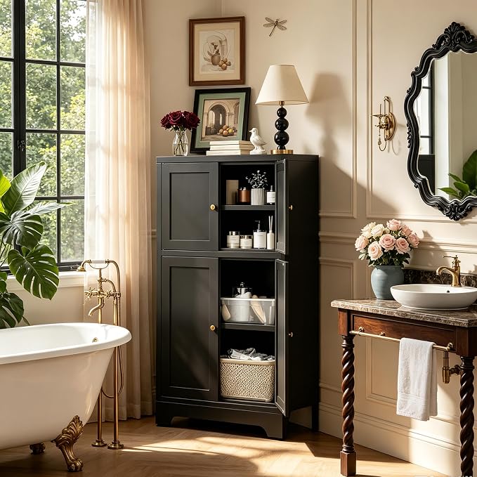 43" H Black Small Pantry Cabinet,Metal Storage Cabinets,Small Food Storage Cabinets