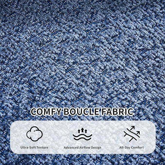 Opiesit 124" Oversized Boneless Couches for Living Room, Sectional Curved Sofa with 7 Pillows, L-Shape Boneless Couch with Deep Seat, High-Density Memory Foam, No Assembly Required, Chenille (Blue)
