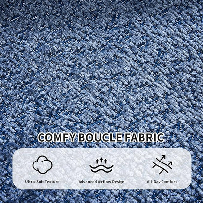 Opiesit 124" Oversized Boneless Couches for Living Room, Sectional Curved Sofa with 7 Pillows, L-Shape Boneless Couch with Deep Seat, High-Density Memory Foam, No Assembly Required, Chenille (Blue)