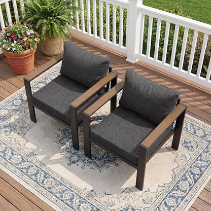Patio Furniture Armchair Set of 2, All-Weather Patio Sofa with Washable Thick Cushion, Deluxe Aluminum Modern Outdoor Sectional for Porch, Balcony, Deck, Yard, Dark Gray
