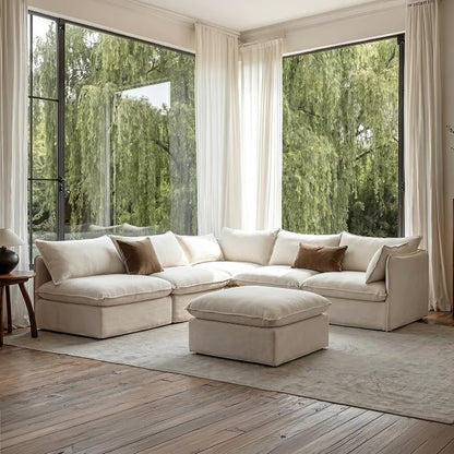Cloud Modular Corner Sectional, Oversized Deep Seat Comfort, Linen Blend | Fully Removable Washable Covers, Memory Foam Seat Cushions, Storage Ottoman, Premium Fabric