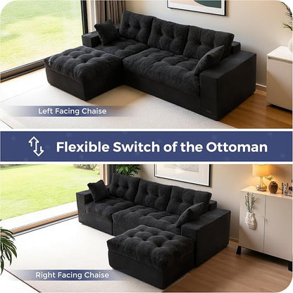 MAXYOYO 96" L Shaped Modular Sectional Sofa with Ottoman, Cloud Boneless Couch with Layered Cushion, Upholstered Sofa in a Box, Flexible Module Combination for Living Room, No Assembly, Black