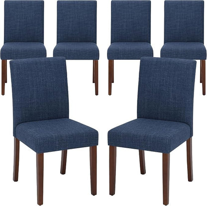 MALOL Upholstered Dining Chairs Set of 6, Modern Fabric Dining Room Chair, Wooden Dining Chair, Kitchen Side Chairs, Farmhouse Dinner Chair with High Back for Kitchen, Blue