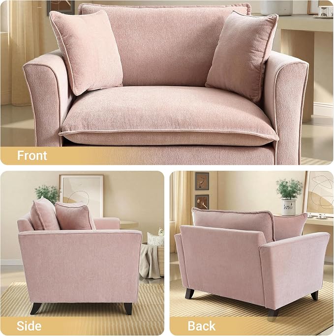 ERYE 46.9" Chenille Upholstered Accent Chair Wide Seat for Living Room Bedroom, Modern Leisure Cushion Armchair W/ 2 Pillows and Removable Cover for Home Apartment Office