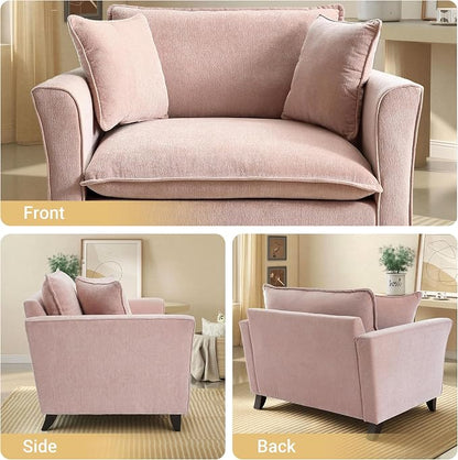 ERYE 46.9" Chenille Upholstered Accent Chair Wide Seat for Living Room Bedroom, Modern Leisure Cushion Armchair W/ 2 Pillows and Removable Cover for Home Apartment Office