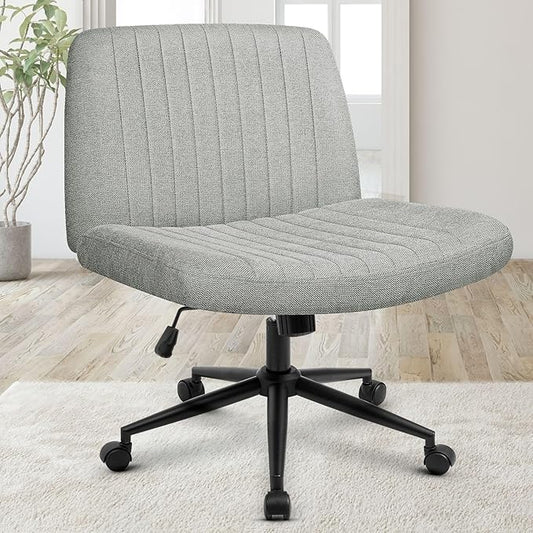 Orange Factory Criss Cross Chair Wheels Wide Cross Legged Office Desk Vanity Dual Base Comfy Fabric Armless Adjustable Swivel for Home Computer Task (Grey Dual Base, Fabric)
