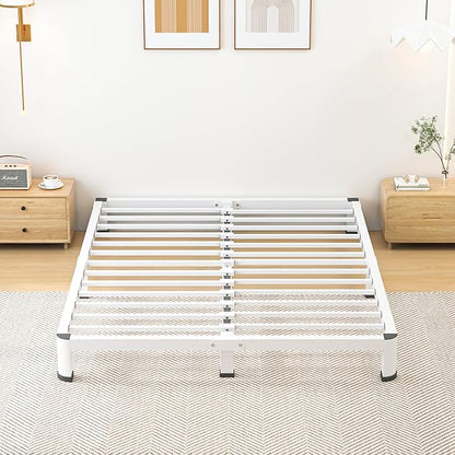 Superay 10 Inch Full Size Metal Platform Bed Frame with Round Corners, Storage Space Under High Bed Frame-Heavy Duty Steel Slats Support, Noise Free - Easy Assembly - No Box Spring Needed, White