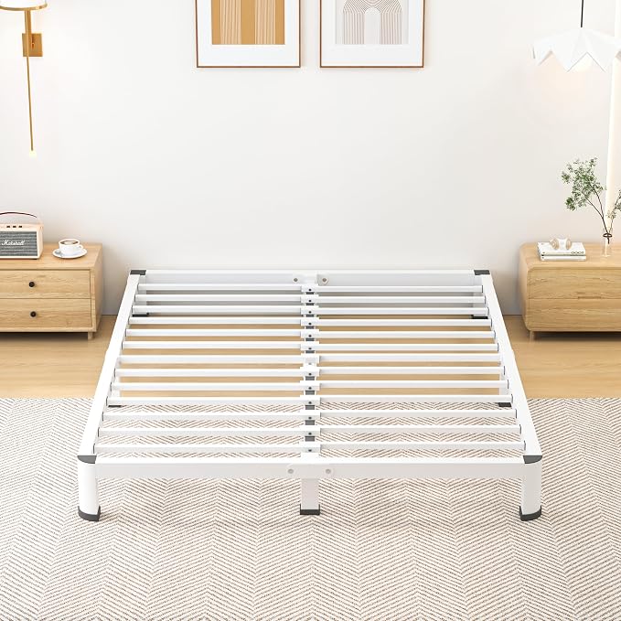 Superay 10 Inch Queen Size Metal Platform Bed Frame with Round Corners, Storage Space Under High Bed Frame-Heavy Duty Steel Slats Support, Noise Free - Easy Assembly - No Box Spring Needed, White