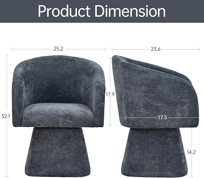 VKNOW Upholstered Swivel Dining Chairs Set of 2, Modern Dining Room Chairs with Barrel Back, Accent Arm Chair for Dining Room, Living Room, Bedroom, Vanity, Blue