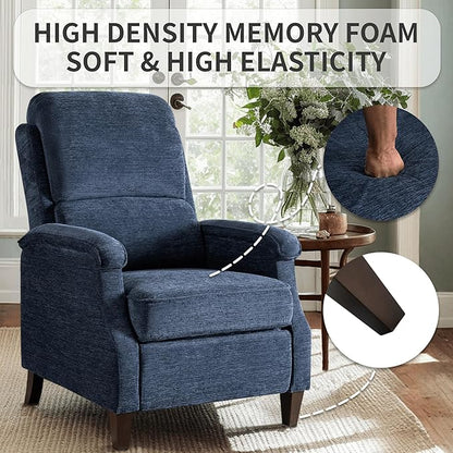 VKNOW Recliner Chair, Fabric Recliner with Soft Armrest, Home Theater Seating with Adjustable Push Back and Lumbar Support, Single Sofa for Adults, Lounge Chair for Living Room, Bedroom（Blue）