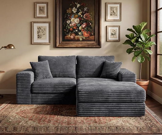 75'' L-Shaped Cloud Modular Sectional Couch with Chaise, Modern Corduroy Memory Foam Sofa Bed, Upholstered Boneless Deep Seat Fluffy Sleeper Sofa, for Living Room, No Assembly Needed (Dark Grey)