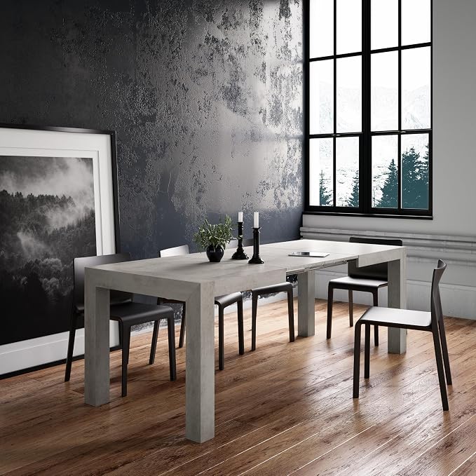 Mobili Fiver, Iacopo Extendable Dining Table, 55.1(86.6) x35.4 in, Pearled Elm, for 6-10 People, Expandable Dining Table for Kitchen, Living Room, Italian Furniture