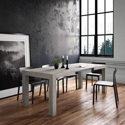 Mobili Fiver, Iacopo Extendable Dining Table, 55.1(86.6) x35.4 in, Concrete Effect, Grey, for 6-10 People, Expandable Dining Table for Kitchen, Living Room, Italian Furniture