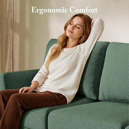 Busaurus 3 Seater Sofa Couch with Deep Seats, 89" Mid Century Modern Upholstered Sofa with Armrests, Comfy Couches for Living Room, Bedroom, Apartment and Office (Green)