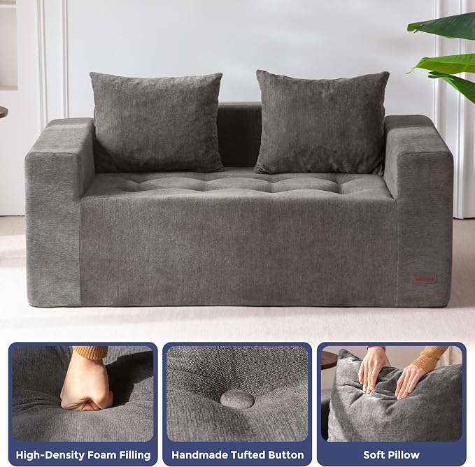 MAXYOYO Modular Sofa Couch, 61" Loveseat Boneless Cloud Couch with Deep Seat, Chenille Upholstered Living Room Comfy Sofa Chair for Living Room, No Assembly Required, Light Grey